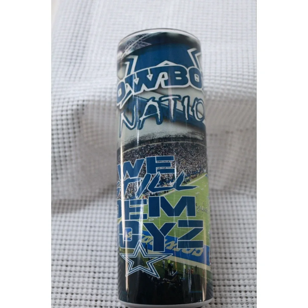 Dallas Cowboys Nation Football Tall Skinny Tumbler Cup w Lid 8 inch BPA Free